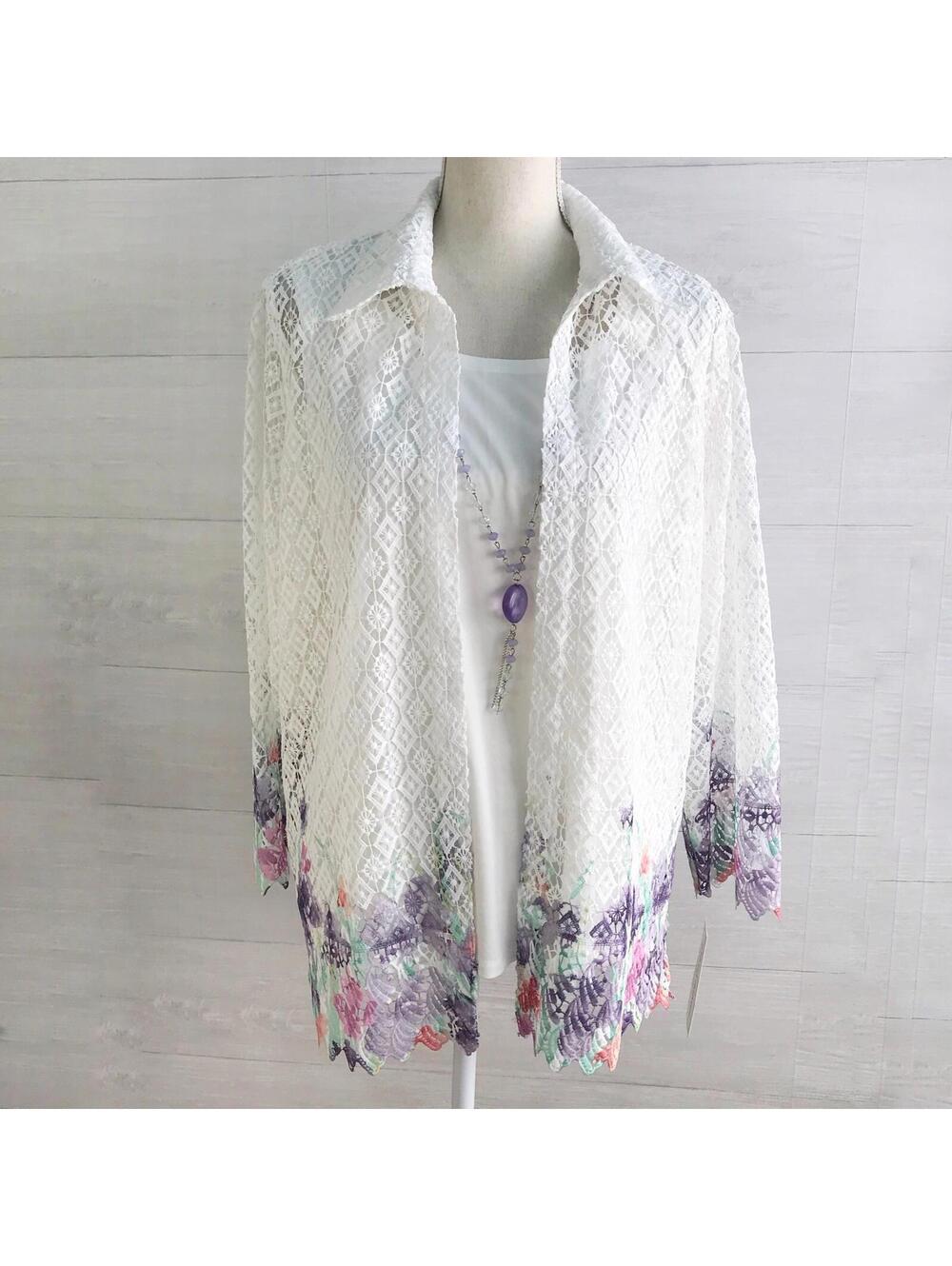NWT Alfred Dunner Roman Holiday White Lace Layered Top Sweater 18 Floral